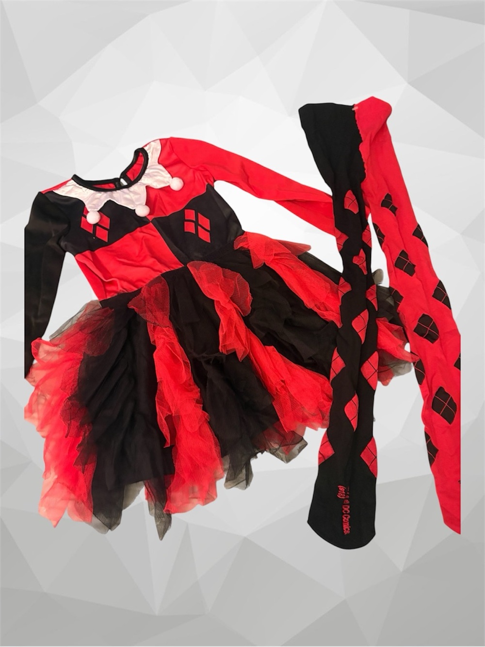 Red and Black Harley-Inspired Kids Costume Dress with Tights